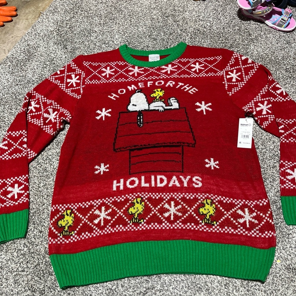 Peanuts Christmas Ugly Sweater Snoopy on Doghouse Festive XL NWT